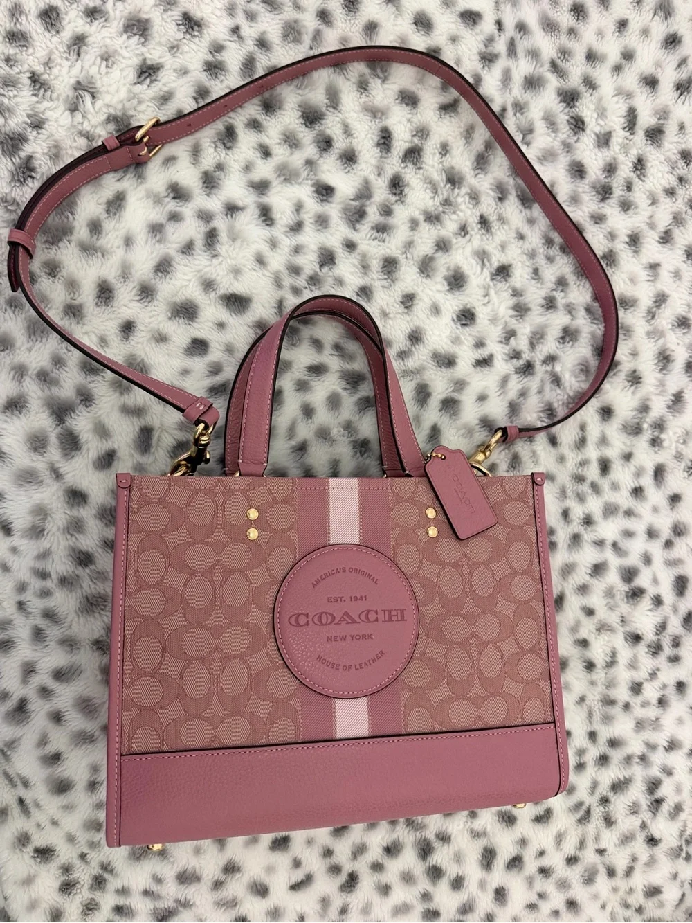 NWOT Coach Dempsey Carryall Pink Signature Jacquard Stripe Medium Crossbody Tote - Picture 1 of 9